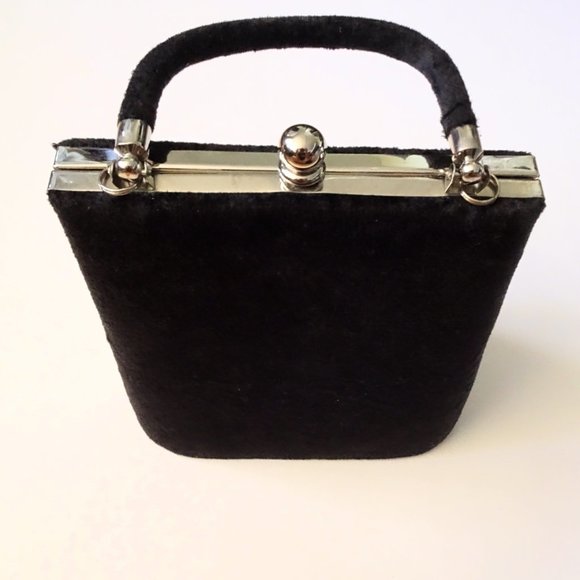 Moni Mini Black Velvet Beaded Fringe Clutch Purse - Picture 2 of 11